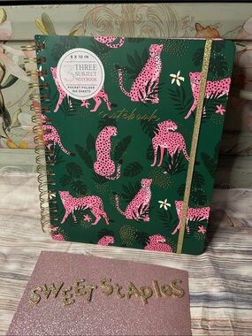 🐆3 Three Subject 8x10 notebook Hot Pink Leopard Green Agenda Journal 🐆